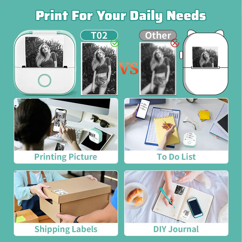 T02 Mini Sticker Printer – Portable & Inkless