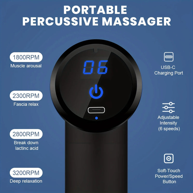 Portable Percussion Massage Gun with LED Screen & 4 Heads